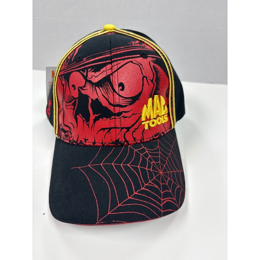 Mac Tools Skull Spider Web Baseball Cap Hat Black Red Yellow HTT MD/LG New
